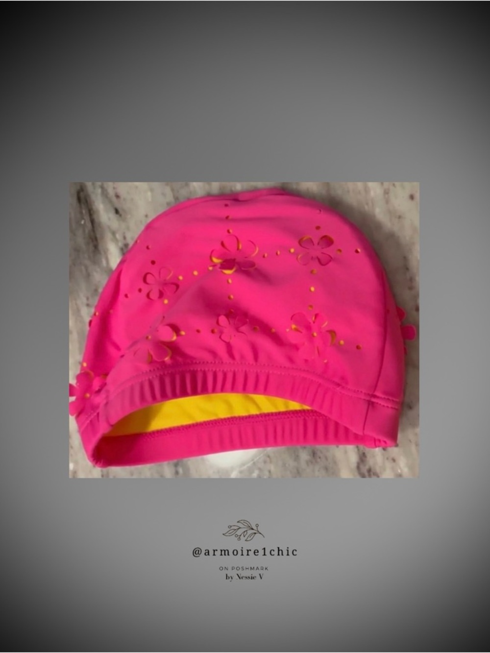 SWIM CAP | Fitted Floral Petal Pattern Fuchsia with Yellow Accents | Women’s OS